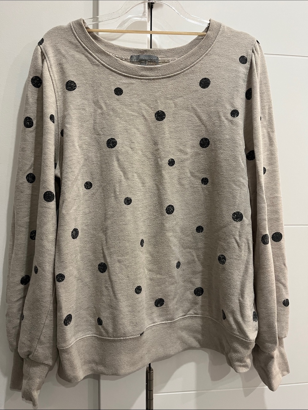 Wit & Wisdom Beige Crewneck Sweater with Black Polka Dots